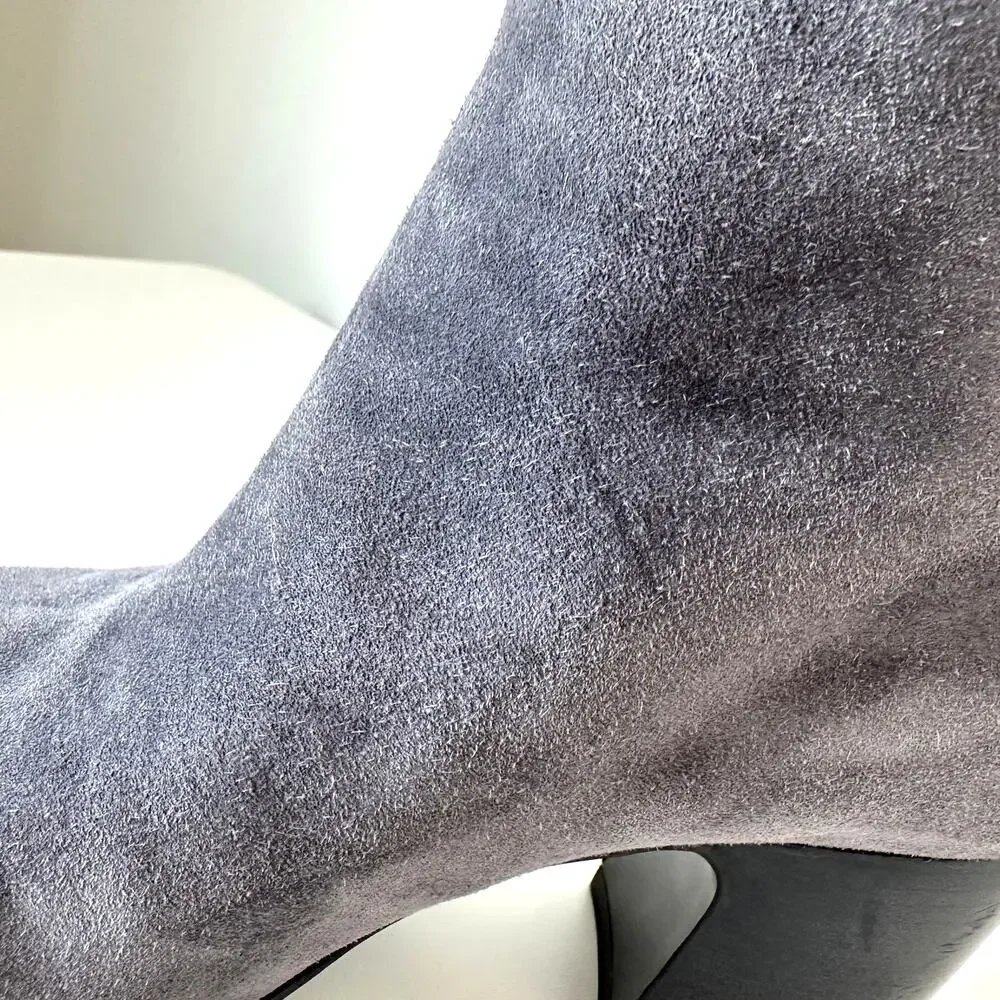 CHANEL Grey Suede Calfskin Short Boots IT 36.5